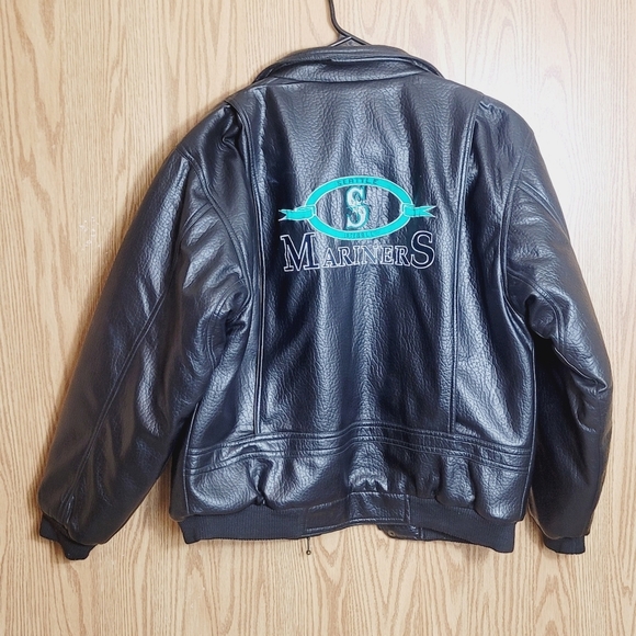 Vintage Faux Pebbled Leather Seattle Mariners Baseball Jacket Mighty Mac… - Picture 2 of 15